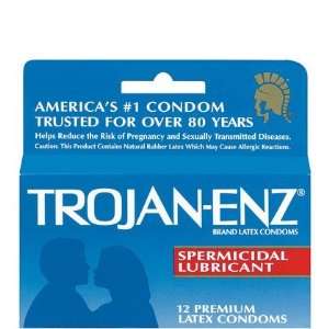Trojan Enz Spermicidal Lubricant Premium Latex Condoms 12 ct (Quantity 