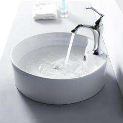 Kraus White Round Ceramic Sink and Ventus Basin Faucet   