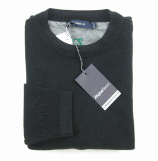 New ZEGNA SPORT Black Pique Knit Cotton Crewneck Sweater S NWT $275 
