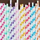 50 Rainbow Polka Dot Paper Straws   Vintage Style