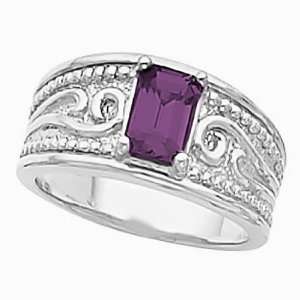  14K White Gold Amethyst Etruscan Style Ring Jewelry