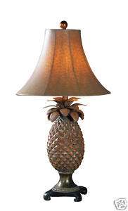 Ostrich Shade Tropical GOLD PINEAPPLE Buffet TABLE LAMP  