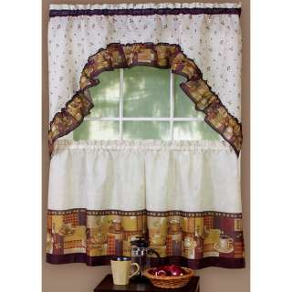 COFFEE CUP CAFE THEME CURTAINS AND SWAG SET  