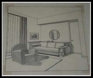 French Art Deco Interior Design Drawing Very Mad Men NR  