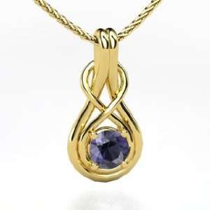   Infinity Knot Pendant, Round Iolite 14K Yellow Gold Necklace Jewelry