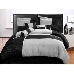   LUXURY SET Silver / Black White Striped COMFORTER SET   Queen Bedding
