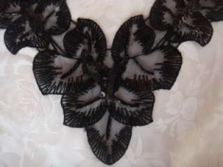 Black embroidered organza beaded sequin applique collar V neck  