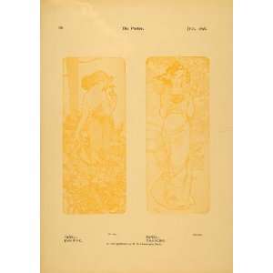 1898 Alphonse Mucha Art Nouveau Flower Pink Rose Print   Original 