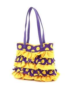 Quilted Polka Dots RUFFLE Tote Bag Handbag Purple Gold  