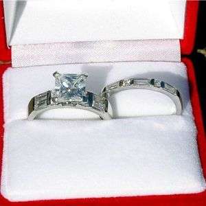 9c Princess Cut Russian Ice CZ Wedding Ring Set sz 7  