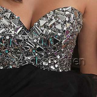 Stunning Shiny Womens Sexy Beaded Evening Gown short Formal Prom Dress 
