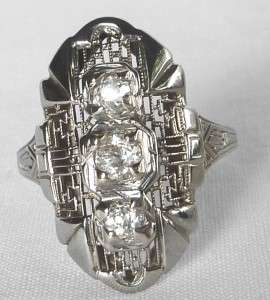 ANTIQUE 18K WHITE GOLD ART DECO 3 STONE.58 CT OLD MINE DIAMOND RING 