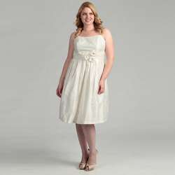 Eliza J Womens Plus Size Ivory Embellished Ruched Waist Dress 