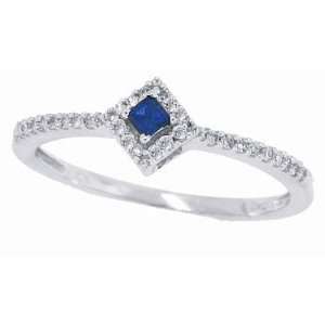  0.10ct Princess Cut Genuine Sapphire Promise Ring with Diamonds 