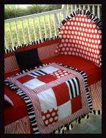 NEW baby crib bedding set BLACK RED STRIPE POLKA DOT  