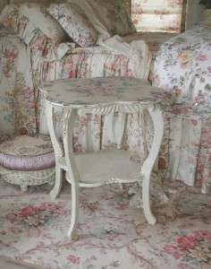 Sweet HANDPAINTED Chintz English Victorian CARVED Oak TABLE Barbola 