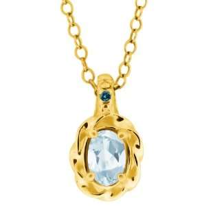  0.44 Ct Sky Blue Oval Aquamarine and Diamond Yellow Gold 