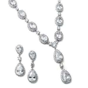   Bridal Necklace Earrings Set with Bold CZ Pears and Ovals Jewelry