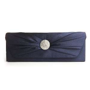  Tailored Satin Navy Evening Bag with Rhinestone Button 