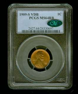 1909 S VDB 1C PCGS MS 64 Red Brown CAC Lincoln Wheat Penny  