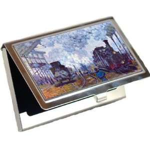   Paris Arrival of a Train By Claude Monet Business Card Holder Office