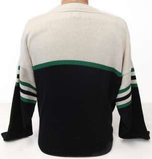 Jets Cream Black Crewneck Sweater with Green Black Stripes ad New York 