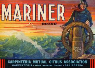 Mariner Vintage Lemon Crate Label Capinteria, CA Sailor  