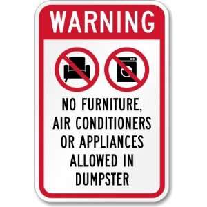 Warning, No Furniture or Appliances Allowed in Dumpster (with symbols 