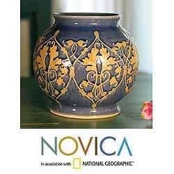 Handcrafted Ceramic Thai Sapphire Celadon Vase (Thailand 