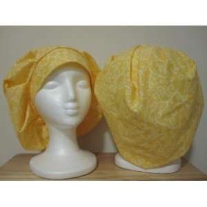  Womens Bouffant Scrub Cap, Adjustable, Yellow Swirls 