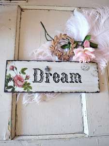 Shabby Cottage Chic Dream Wall Decor Plaque Roses Crown Pink Cream 