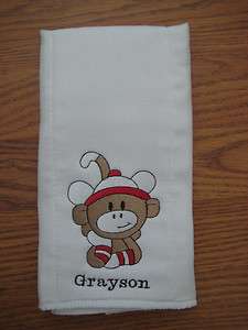   custom embroidered cloth diaper/burp cloth   baby Boy Sock Monkey