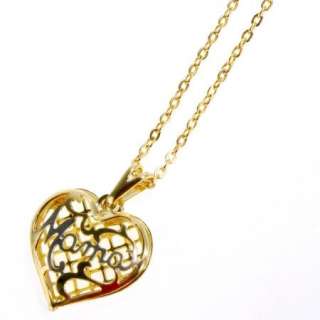 Gold 18k GF Filigree Heart LOVE Mom Mama Two Tone Pendant Necklace 