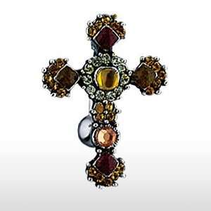 Top Drop Belly Ring with Small Brown Cross and Cubic Zircoinia   14G 