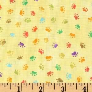  44 Wide Smoochie Poochie Paw Prints Yellow Fabric By The 