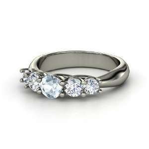   Oh La Lovely Ring, Round Aquamarine Platinum Ring with Diamond