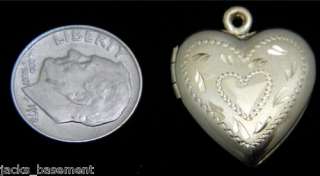 14k Hand Engraved Gold Filled Heart Locket 19 x21mm New Old Stock w 