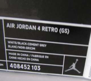 Jordan RETRO 4 YOUTH WHITE CEMENT Sneakers Sizes 6, 6.5, 7 Style 