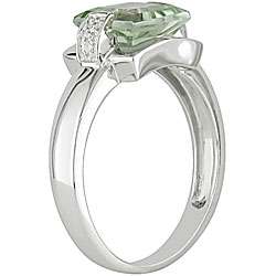 10k White Gold Green Amethyst and Diamond Ring  