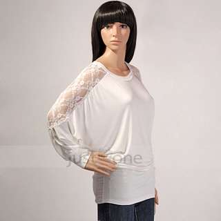 Womens Girls Loose Batwing Dolman Chic Shoulder Lace Casual Tops T 