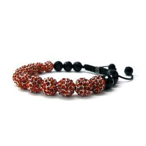 Red Shamballa 10mm Glass Beaded Bracelet with 12 Iced Out Disco Balls