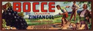 1940S BOCCE GRAPE CRATE LABEL ITALIAN AMERICAN WINE  