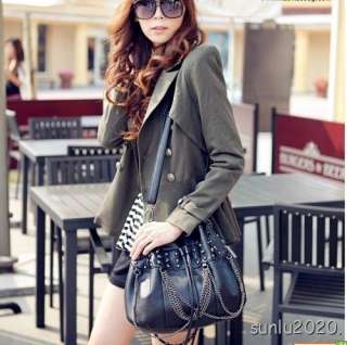 Fashion Design Black Skull PU Leather Tassels Shoulder Handbag Purse 
