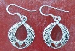 Silver INDIAN STYLE Eagle Hawk Feather Hook Earrings  
