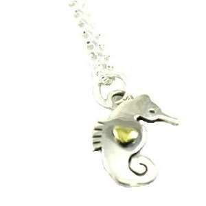   Seahorse Two Toned 925 Sterling Silver Charm Necklace   Comes in Gift