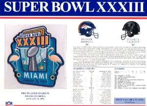 1999 NFL Super Bowl XXXIII Patch Broncos vs Falcons W&W  
