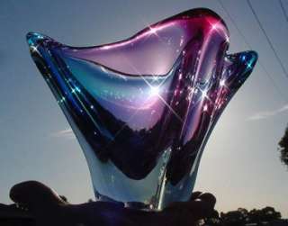 VINTAGE MURANO ART GLASS HANDKERCHIEF VASE BOWL PURPLE & BLUE FLARED 