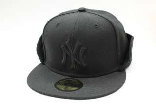 New York Yankees All Black Fleece Flip Down Winter New Era Fitted Cap 