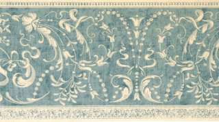 French Country Blue Ribbons & Pearls Wallpaper Border  