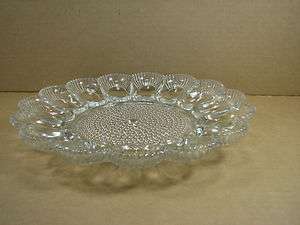 Vintage Clear Glass Shell Egg Plate scalloped and hobnails on bottom C 